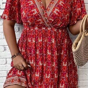 Elegant Red Patterned Dress